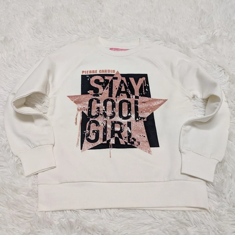 Solid White Girls Sweatshirt Casual Crew Neck Loopknit Long sleeve Size:5T NWOT - Picture 1 of 6
